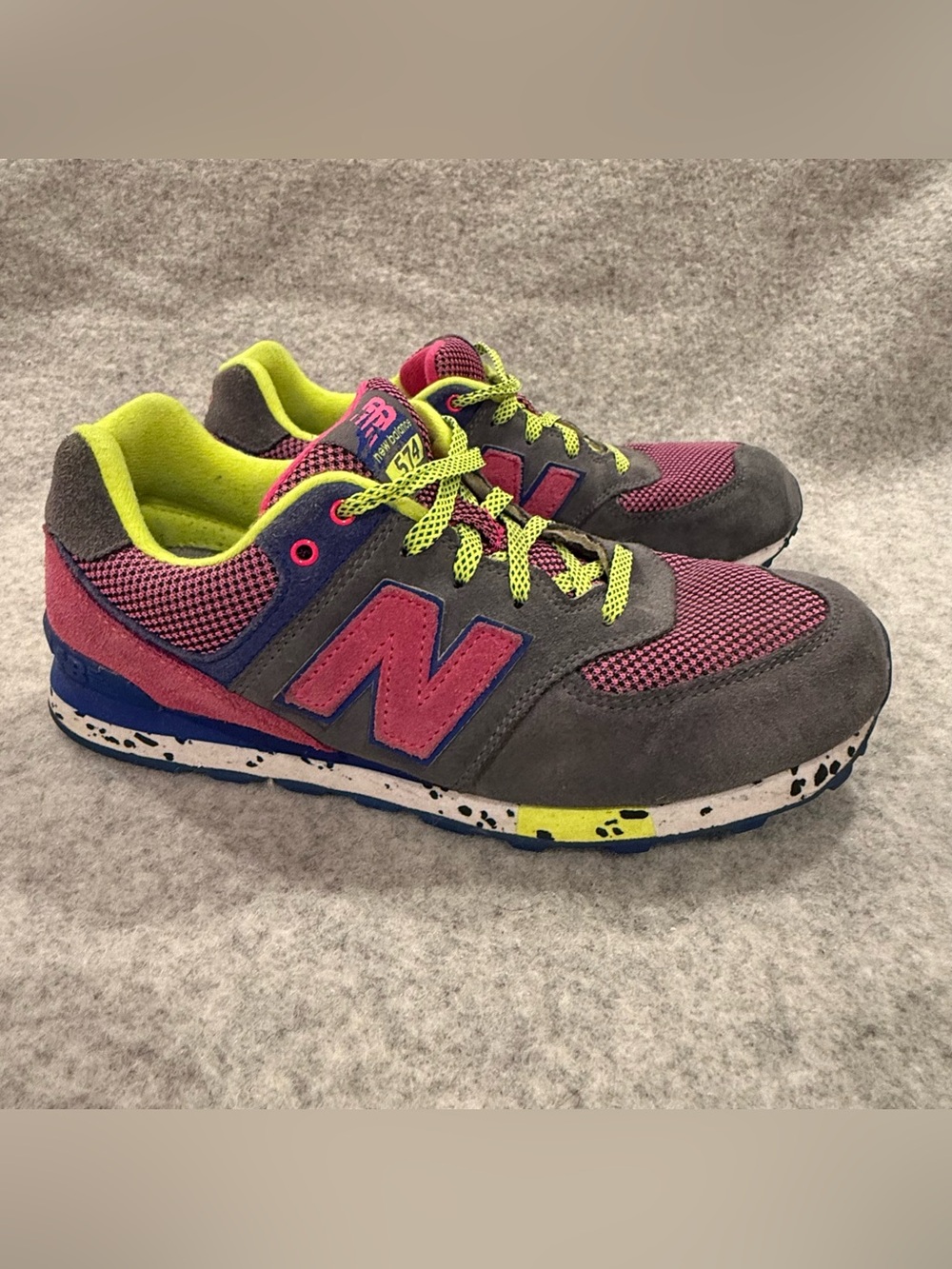New Balance 574 Women’s 6.5 WL574PB Gray Pink Neon Yellow Sneakers